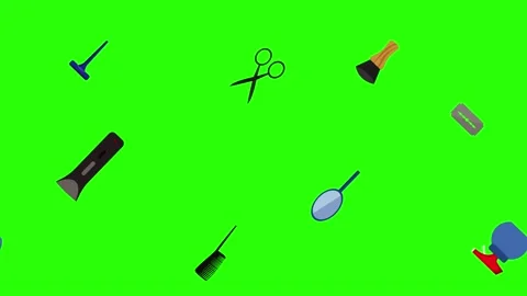 Barber shop tools flat elements animation on green screen Stock Footage 151807766