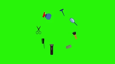 Barber shop tools flat elements animation on green screen Stock Footage 151807769