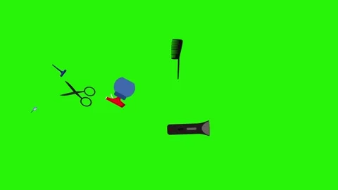 Barber shop tools flat elements animation on green screen Stock Footage 151807772