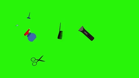 Barber shop tools flat elements animation on green screen Stock Footage 151807774