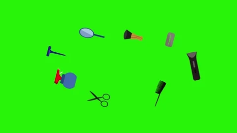 Barber shop tools flat elements animation on green screen Stock Footage 151807778