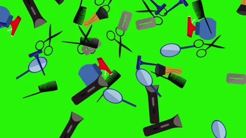 Barber shop tools flat elements animation on green screen Stock Footage 151807782