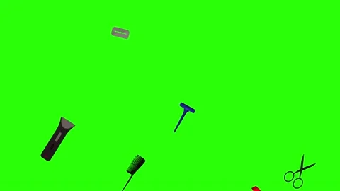 Barber shop tools flat elements animation on green screen Stock Footage 151807784