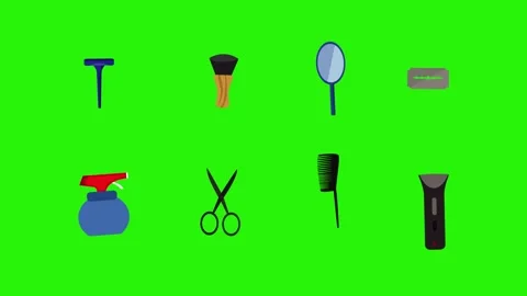 Barber shop tools flat elements animation on green screen Stock Footage 151807785