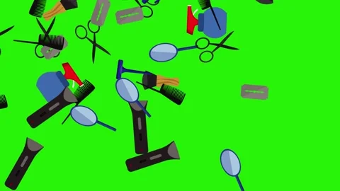 Barber shop tools flat elements animation on green screen Stock Footage 151807787