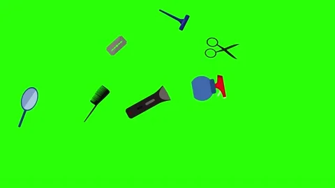 Barber shop tools flat elements animation on green screen Stock Footage 151807791