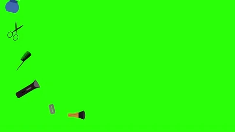 Barber shop tools flat elements animation on green screen Stock Footage 151807792