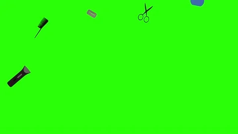 Barber shop tools flat elements animation on green screen Stock Footage 151807794