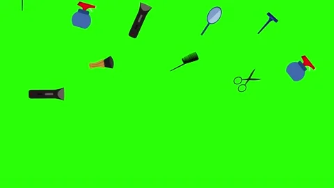 Barber shop tools flat elements animation on green screen Stock Footage 151807796