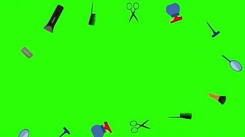 Barber shop tools flat elements animation on green screen Stock Footage 151807797