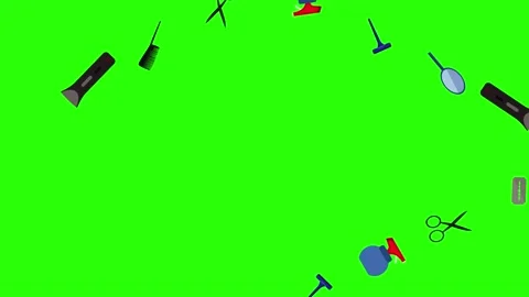 Barber shop tools flat elements animation on green screen Stock Footage 151807800