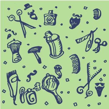 Barber shop. Vector. Drawn by hand. Items for hairdressers Stock Illustration
