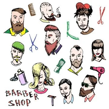 Barber shop. Vector. Drawn by hand. Items for hairdressers Stock Illustration