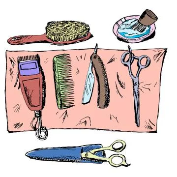Barber shop. Vector. Drawn by hand. Items for hairdressers Stock Illustration