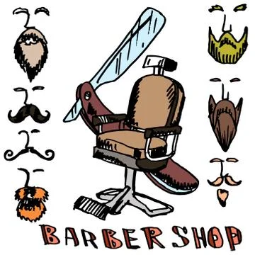 Barber shop. Vector. Drawn by hand. Items for hairdressers Stock Illustration