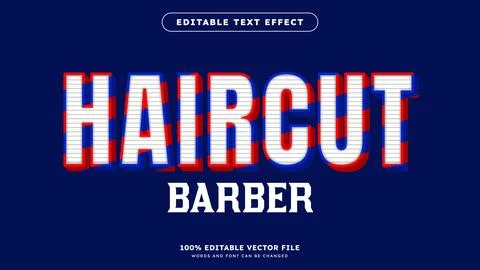 Barber Shop Vector Text Effect Editable Alphabet blue and red color Stock Illustration
