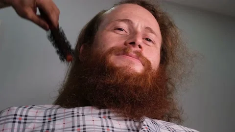 Barber straightens beard Stock Footage 237635058