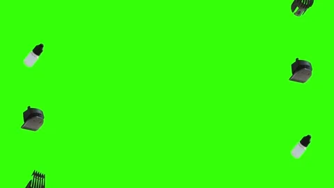 Barber tools and accessories floating on a green screen background Stock Footage 340048834