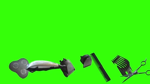 Barber tools and accessories floating on a green screen background Stock-Footage 340048836