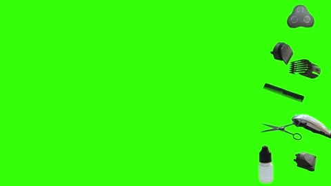 Barber tools and accessories floating on a green screen background Stock-Footage 340048846