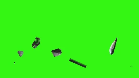 Barber tools and accessories floating on a green screen background Stock Footage 340048852