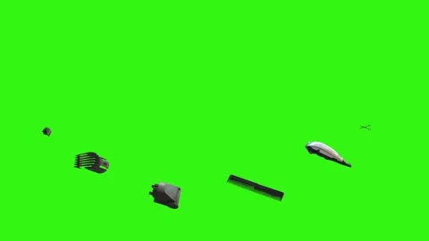 Barber tools and accessories floating on a green screen background Video stock 340048854