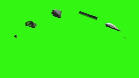 Barber tools and accessories floating on a green screen background Stock Footage 340048861