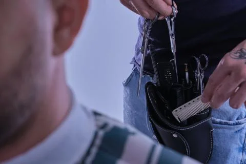 Barber tools and instruments set Stock Photos