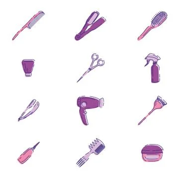 Barber tools icons set Stock Illustration