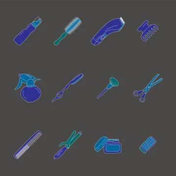 Barber tools icons set Stock Illustration