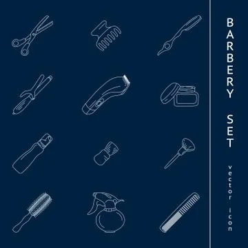 Barber tools icons set Stock Illustration