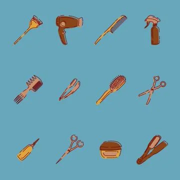 Barber tools icons set Stock Illustration