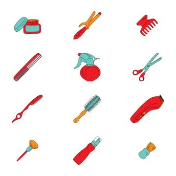 Barber tools icons set Stock Illustration