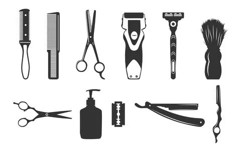 Barber tools silhouette, Barber tools svg, Barbershop tools svg Stock Illustration
