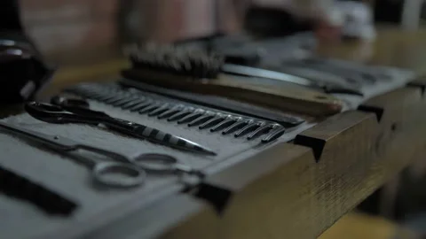 Barber tools on wood table 動画素材 88220702