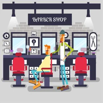 Barber trimmed client vector illustration. Stylish hair salon or barber shop Stock Illustration