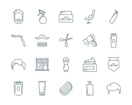 Barber vector icons set modern line style Stock Illustration