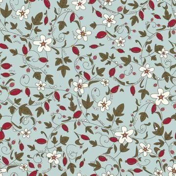 Barberry pattern. seamless floral texture with berries Stock Illustration