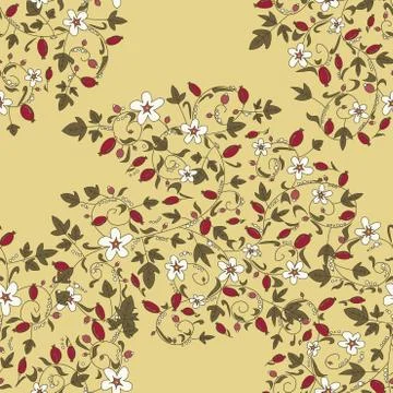 Barberry pattern. seamless floral texture with berries 스톡 일러스트