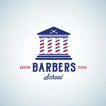 Barbers School Abstract Vector Sign, Emblem or Logo Template. Education Building Ilustración de archivo