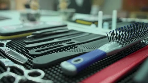 Barbers tools on the table, ready for use Stock Footage 328299557