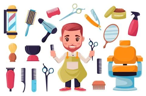 Barbershop Accessories Set Elements Stock Illustration