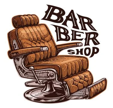 Barbershop emblem. Retro barber chair. Vintage hairdressing salon armchair Stock Illustration