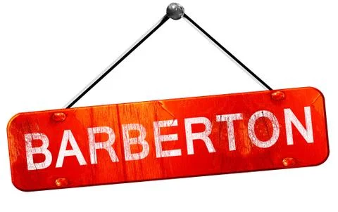 Barbertown, 3D rendering, a red hanging sign Illustrazione stock