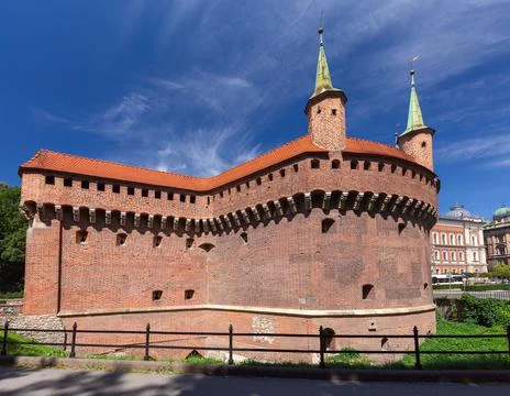 Barbican fortification in Krakow on a sunny day. Stock Photos