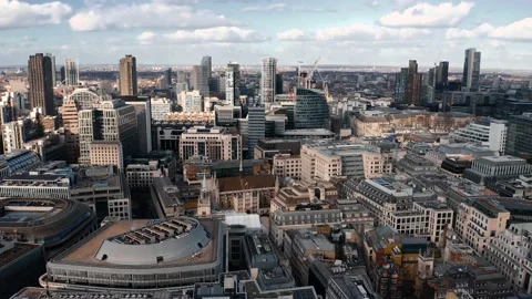 Barbican Moorgate and Broadgate Drone Pan, London Stock Footage 231417327