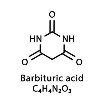 Barbituric acid molecular structure. Malonylurea, 6-hydroxyuracil skeletal Stock Illustration
