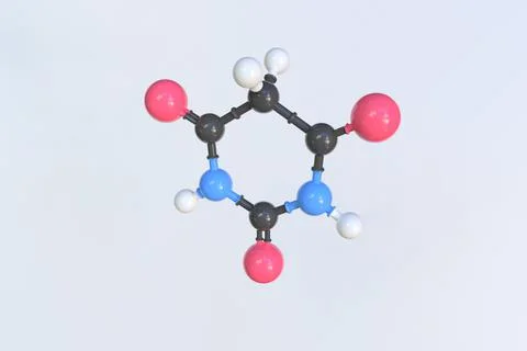 Barbituric acid molecule. Isolated molecular model. 3D rendering Stock Illustration