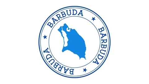 Barbuda intro. Badge with the circular name and map of island. Barbuda round ... Stock Footage 231100152