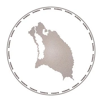 Barbuda round logo. Digital style shape of Barbuda in dotted circle with is.. Illustrazione stock
